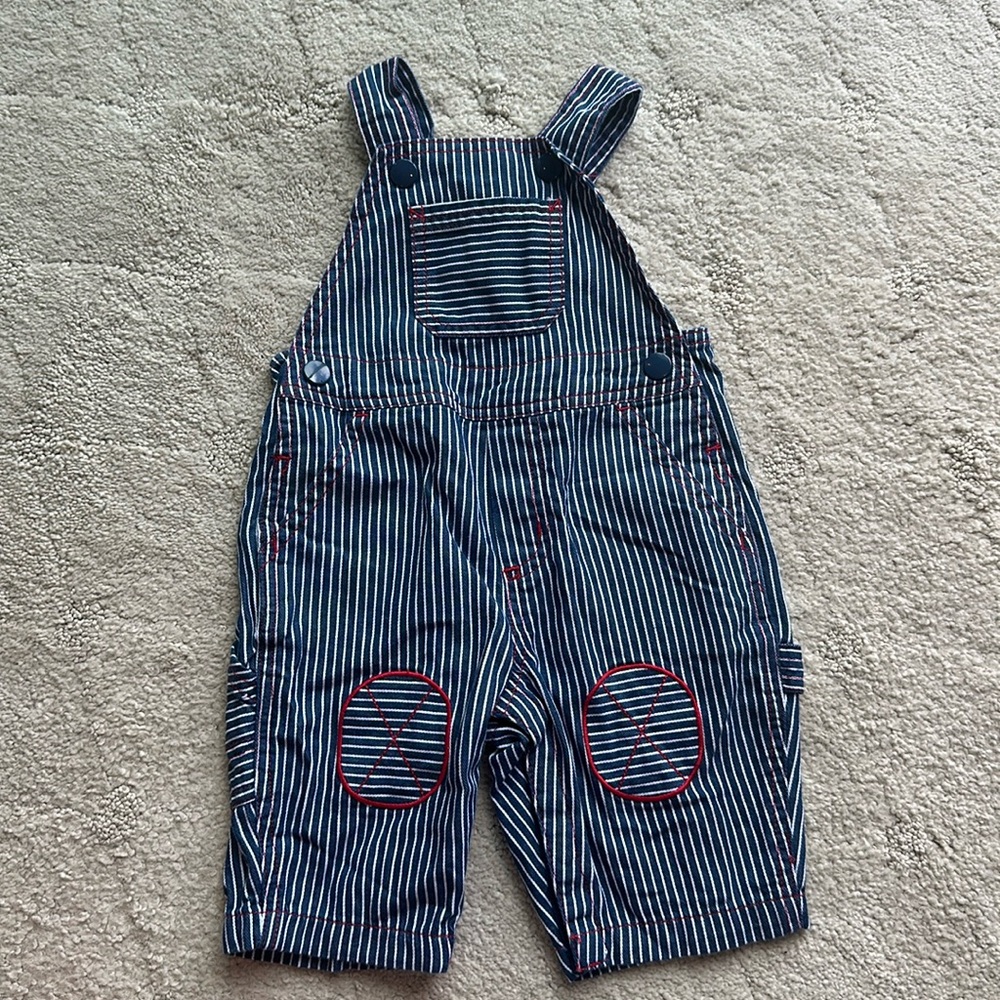 Hanna Anderson striped overalls. Size 60 ( 3-6 months). Great condition